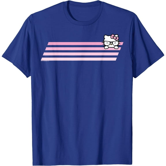 Hello Kitty Nerd Glasses Retro Stripe DTG Print Unisex T-Shirt