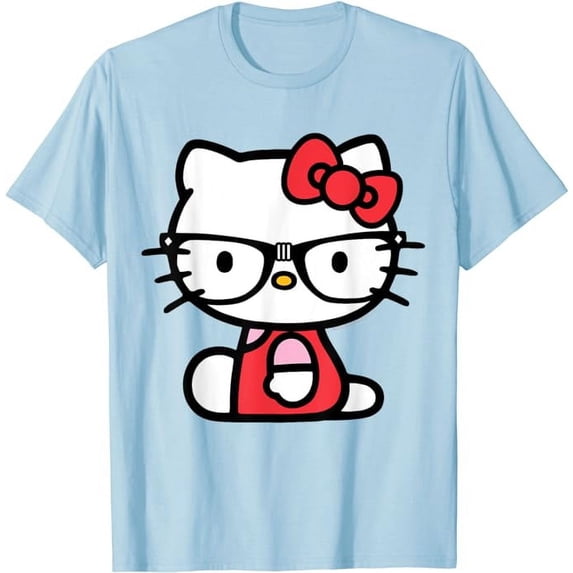 Hello Kitty Nerd Glasses T-Shirt, Light Blue Color, Size M