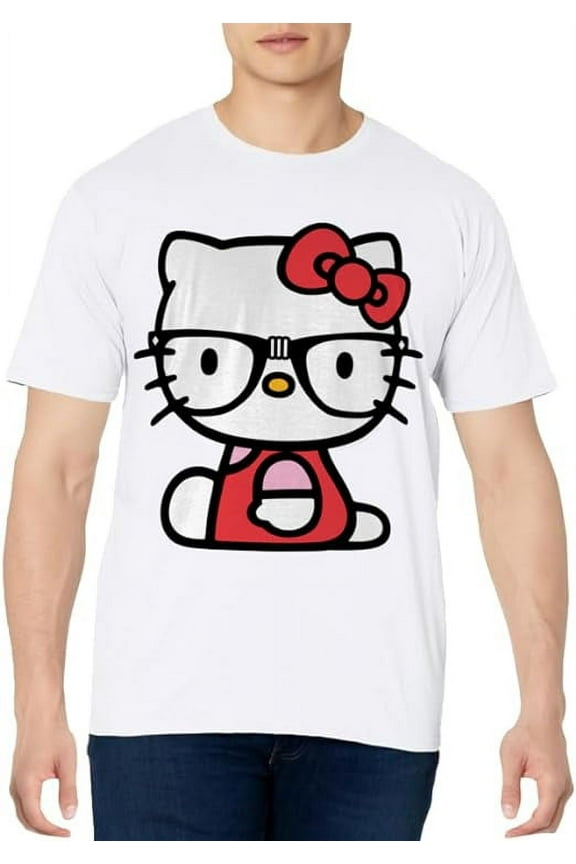 Hello Kitty Nerd Glasses Tee Shirt T-Shirt, White Color, Size 2XL