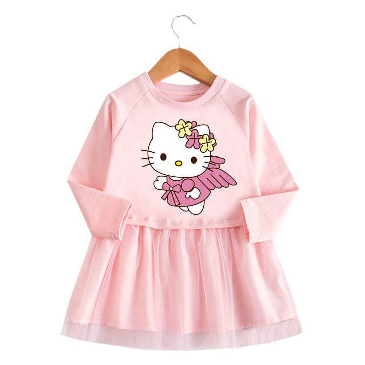 Hello Kitty New Cartoon Print Girls Cotton Fashion dress baby cute long ...