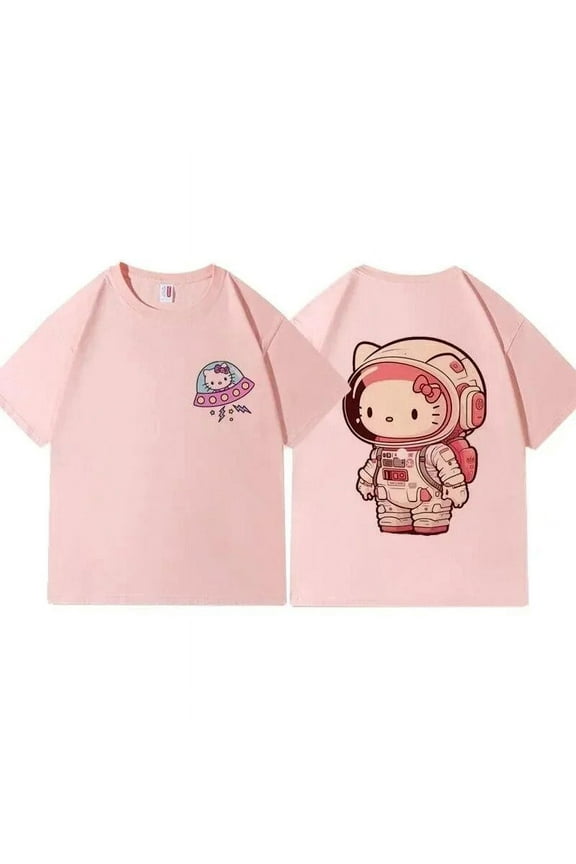 Hello Kitty New Cotton Short Sleeve T-shirts American T Shirt For Men Clothing Style Fashion Loose Tee Shirts Couples Summer Top