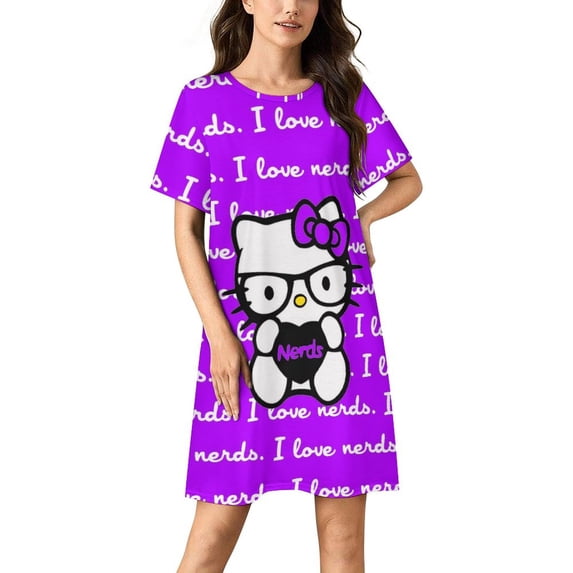 Hello Kitty Nightgowns for Women Short Sleeve Night Gown Soft Sleep Shirts Women's Sleepwear Print Sleep Dress