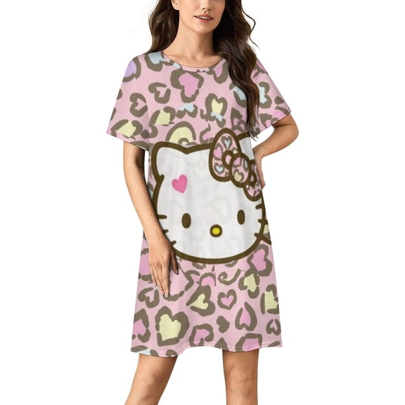 Hello Kitty Nightgowns for Women Short Sleeve Night Gown Soft Sleep Shirts Women's Sleepwear Print Sleep Dress