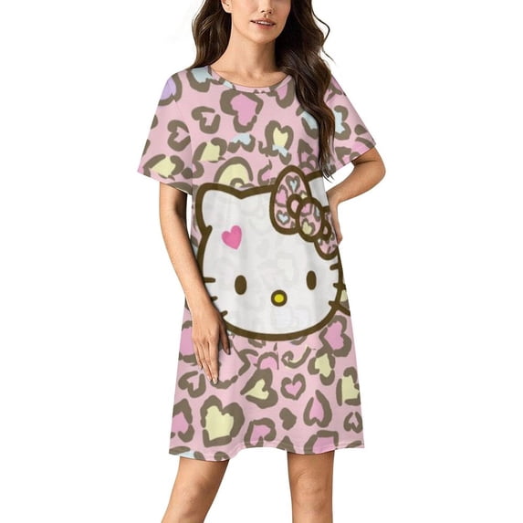 Hello Kitty Nightgowns for Women Short Sleeve Night Gown Soft Sleep Shirts Women's Sleepwear Print Sleep Dress