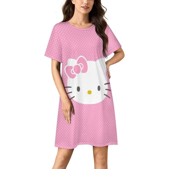 Hello Kitty Nightgowns for Women Short Sleeve Night Gown Soft Sleep Shirts Women's Sleepwear Print Sleep Dress