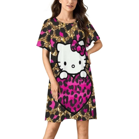 Hello Kitty Nightgowns for Women Short Sleeve Night Gown Soft Sleep Shirts Women's Sleepwear Print Sleep Dress