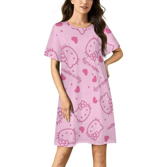 Hello Kitty Nightgowns for Women Short Sleeve Night Gown Soft Sleep Shirts Women's Sleepwear Print Sleep Dress