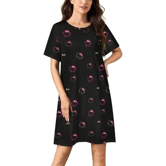 Hello Kitty Nightgowns for Women Short Sleeve Night Gown Soft Sleep Shirts Women's Sleepwear Print Sleep Dress