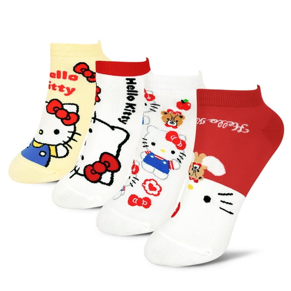 Hello Kitty Official Licensed Women's Ankle, Cute Character Design, 4 pack Set Collection