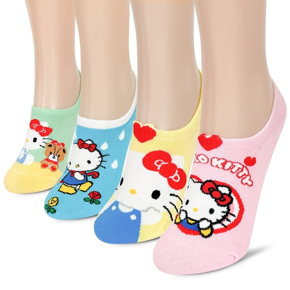 Hello Kitty Official Licensed Women's Ankle, Cute Character Design, 4 pack Set Collection