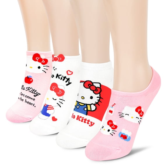 Hello Kitty Official Licensed Women's Ankle, Cute Character Design, 4 pack Set