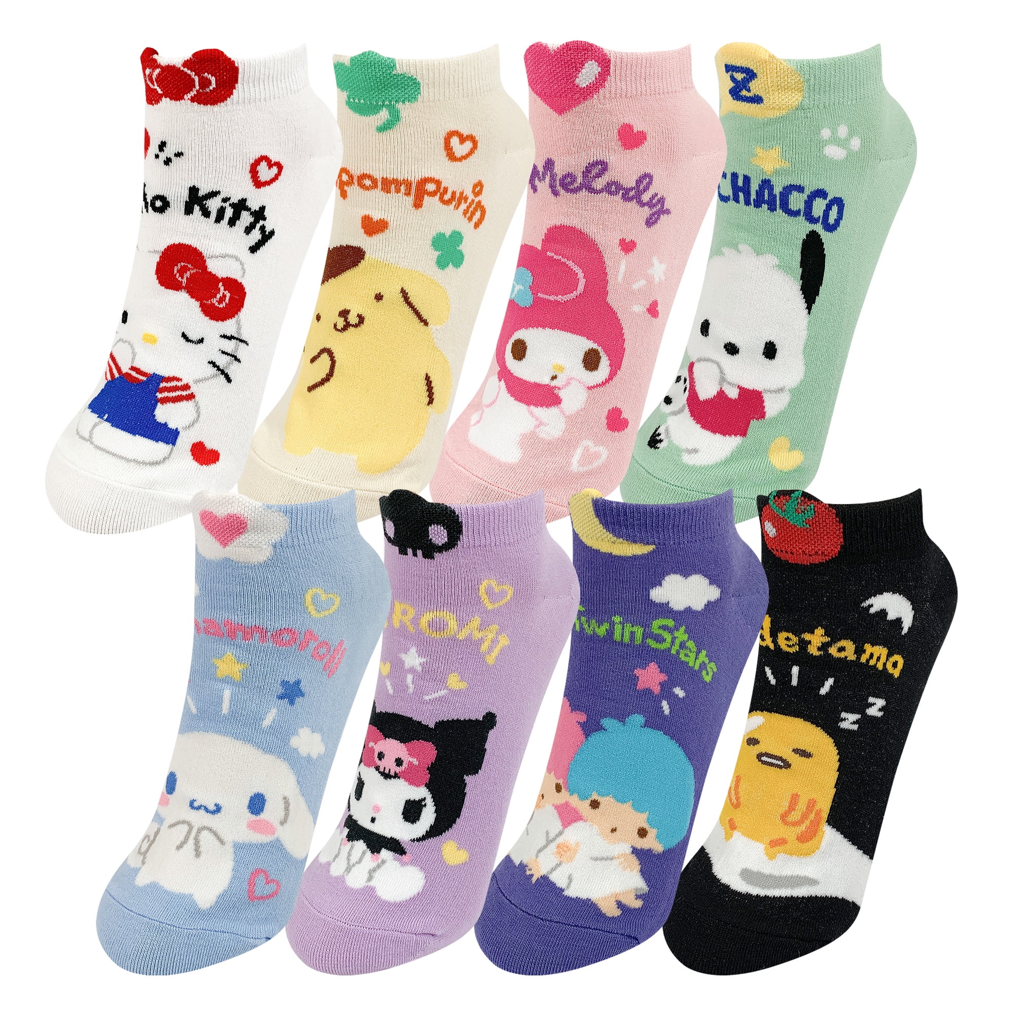 Hello Kitty Official Licensed Women's Ankle, Cute Character Design, 8 pack Set Collection