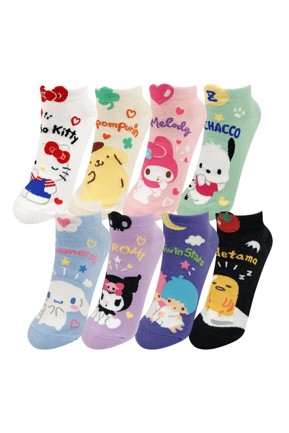 Official Licensed Women's Ankle, Cute Character Design, 8 pack Set Collection