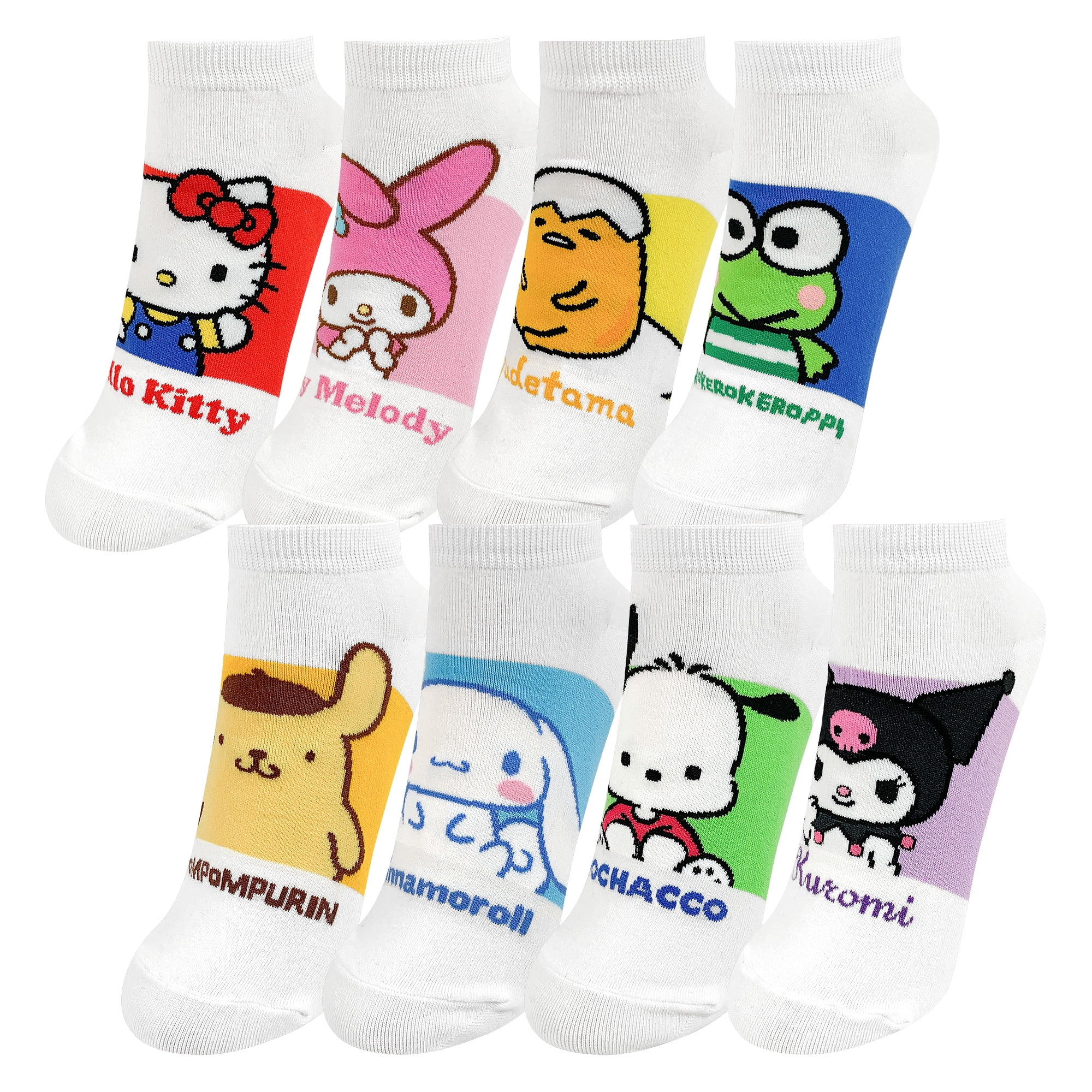 Hello Kitty Official Licensed Women's Ankle,  Cute Character Design, 8 pack Set Collection