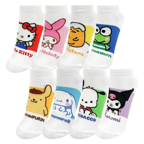 Hello Kitty Official Licensed Women's Ankle, Cute Character Design, 8 pack Set Collection