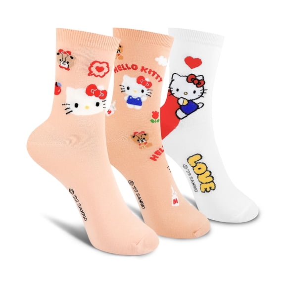Hello Kitty Official Licensed Women's Crew Socks, Cute Character Design, 3 pack Set