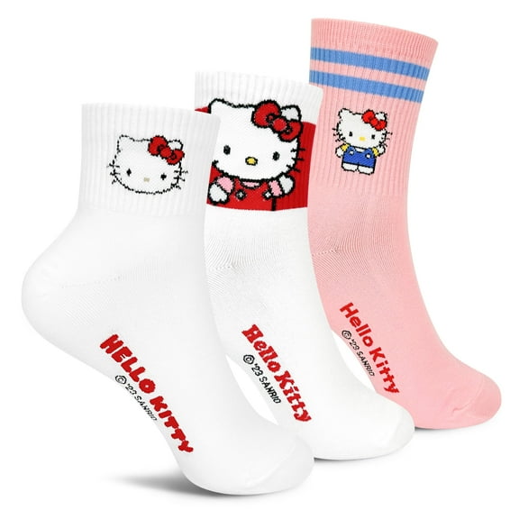 Hello Kitty Official Licensed Women's Crew Socks, Cute Character Design, 3 pack