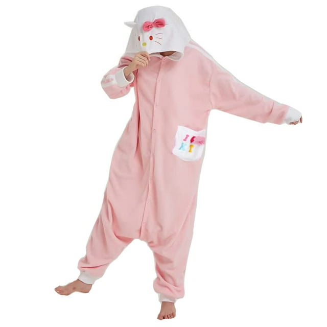 Hello Kitty Onesie Cartoon Cosplay Costume for Women Pajamas One-Piece ...