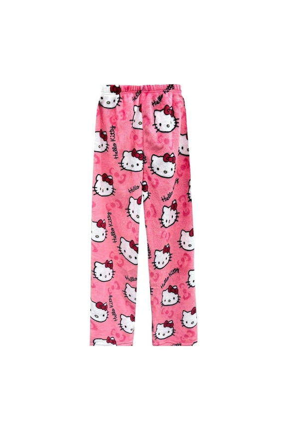 Hello Kitty Pajama Pants Cat All Over Print Flannel Sleep Pajamas Pants Christmas Home Pants,M