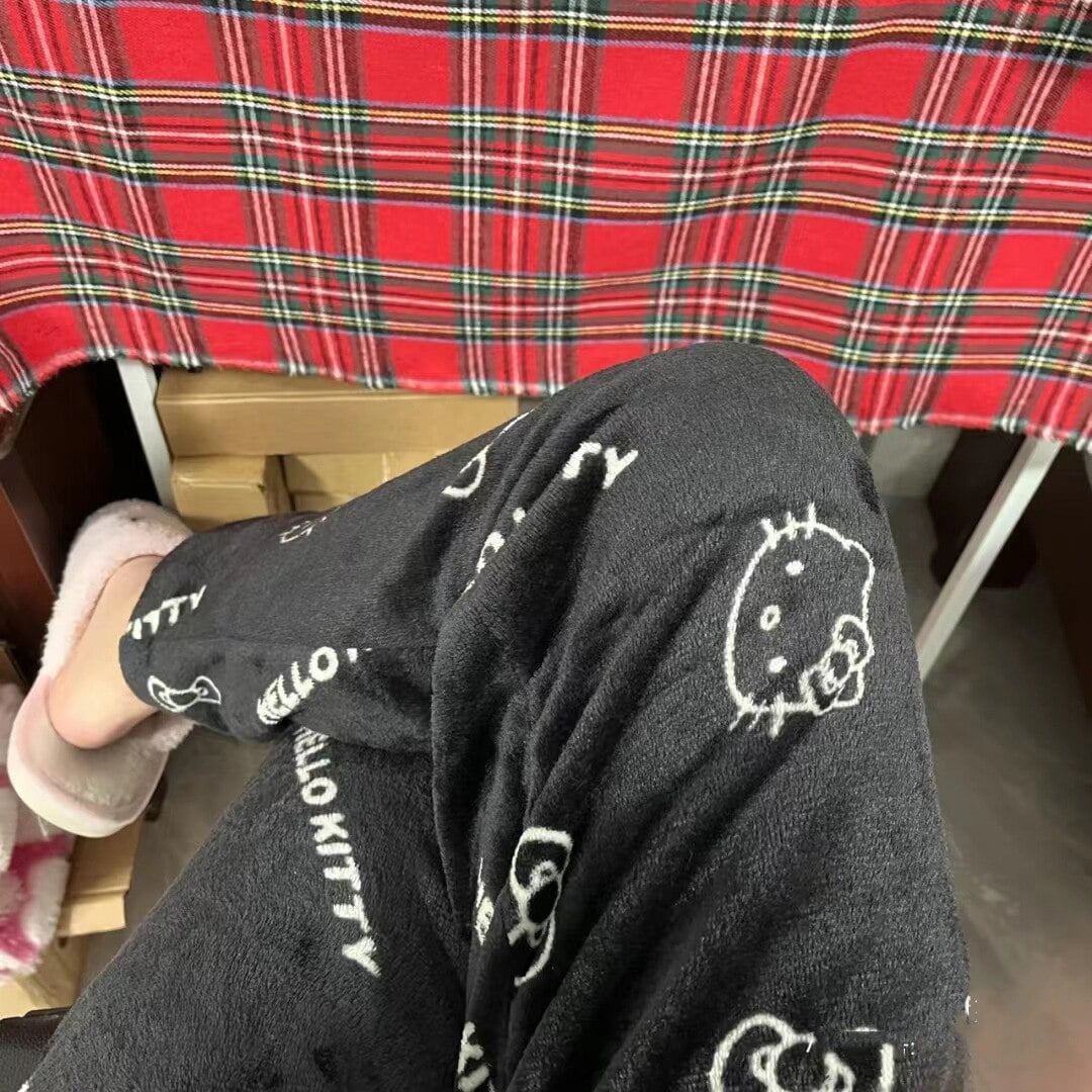 Hello Kitty Pajama Pants Sanrio Anime Fleece Double Elastic Fabric Soft ...