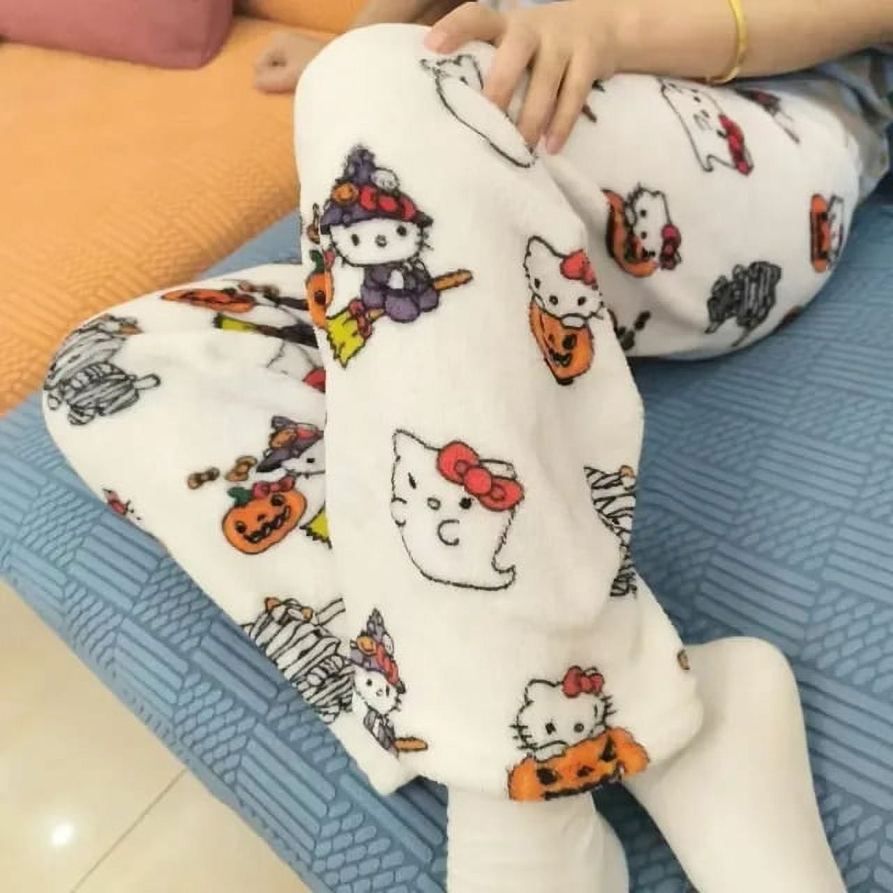 Hello Kitty Pajama Pants Sanrio Anime Fleece Double Elastic Fabric Soft Trousers New Women 6462