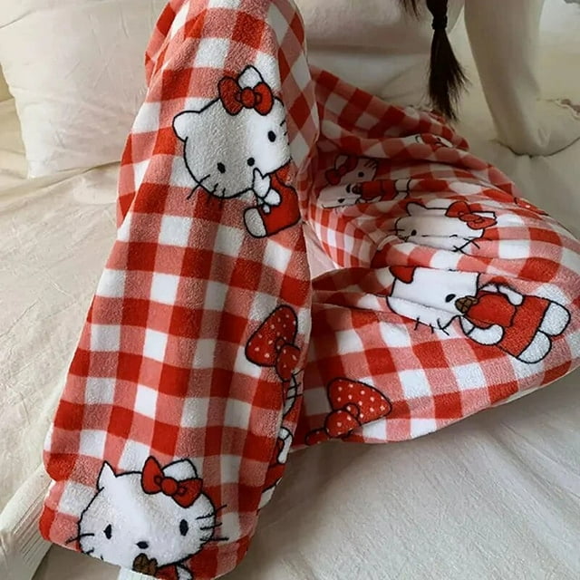 Hello Kitty Pajama Pants Sanrio Anime Fleece Double Elastic Fabric Soft