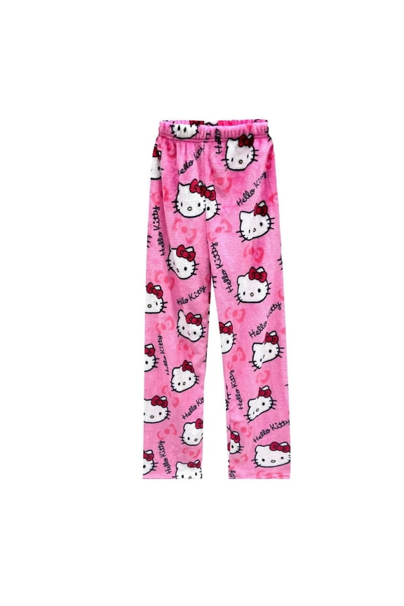 Hello Kitty Pajama Pants for Women , Flannel Pajamas,Cartoon Plush Pj Pants,Cute Kawaii Anime Pajama Bottom, Family Pajamas Matching,Hot Pink M