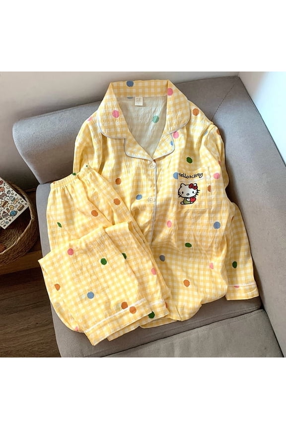Hello Kitty Pajama Set for Women Fall Winter Cute Plus Size Sleepwear Ladies Comfortable Loungewear Women's Home Clothes