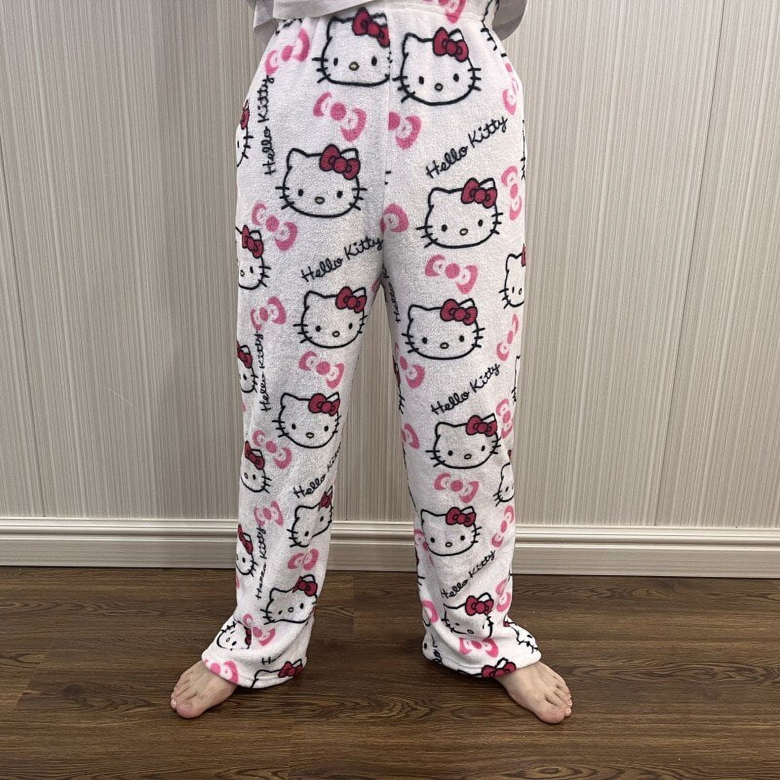 Hello Kitty Pajamas Pants Cartoon Sanrio Anime Coral Fleece Soft Casual ...