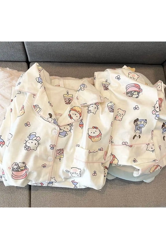 Hello Kitty Pajamas Women's Sweet And Cute Cartoon Spring And Autumn Long-sleeved Home Clothes Set Holiday Gift