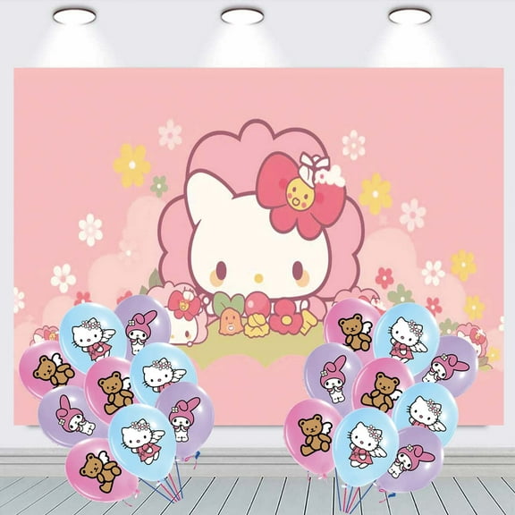 Hello Kitty Party Decorations Backdrop Banner Balloons Taspestry Wall Decor Background Poster Decor Supplies