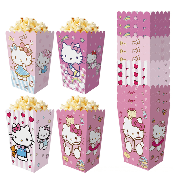Hello Kitty Party Popcorn Boxes Food Trays Holder Treat Snack Favor Goodie Cup Birthday Supplies Decorations