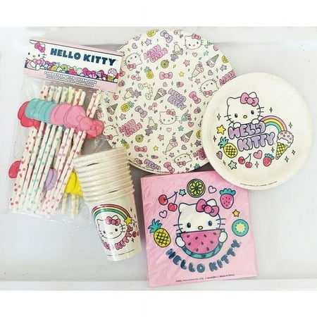 Hello Kitty Disposable Party Supply Sets with Plates Napkins, Paper Multicolor