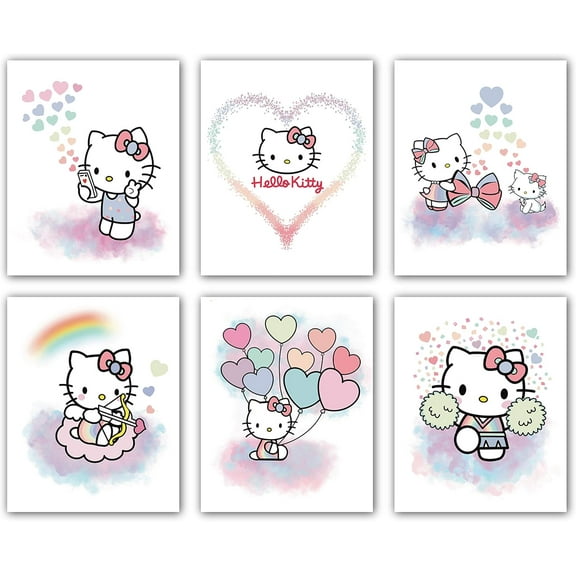 Hello Kitty Pastel Canvas Poster - Danish Pastel Room Decor, Anime Poster,Watercolor Prints for Teen Girls Kids Room Bathroom Wall Decor Picture Posters Birthday Gifts,UNFRAMED (8x10 Inch)