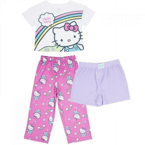 Hello Kitty 885075-size4 Pastel Rainbows Girls Pajama Set - Size 4 - 3 Piece
