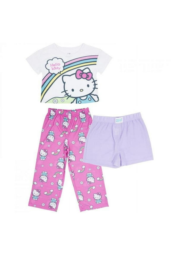 885075-size4 Pastel Rainbows Girls Pajama Set - Size 4 - 3 Piece