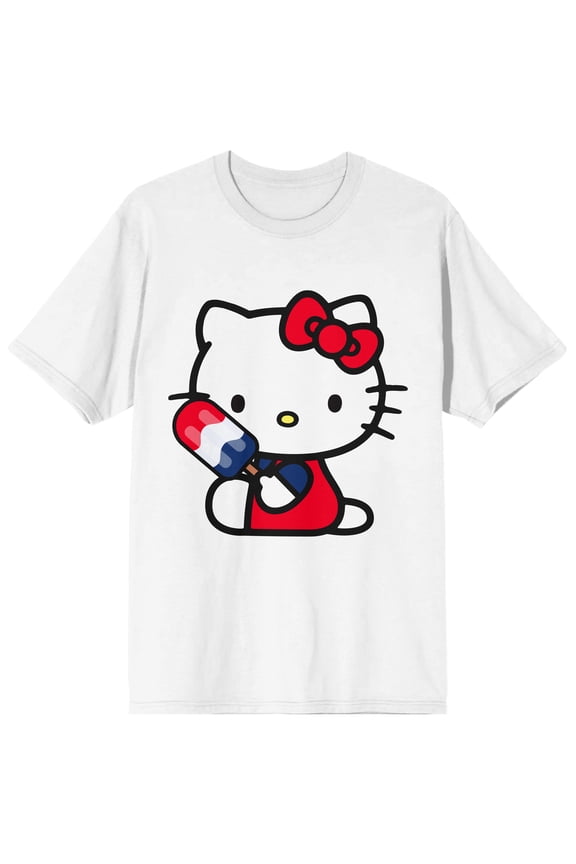 Hello Kitty Patriotic Popsicle Women's White Crew Neck Short Sleeve T-shirt-XXL