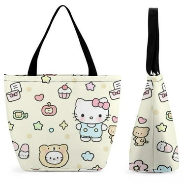 Hello Kitty Pattern Extra Large Shoulder Tote Bag for Beach Travel Weekender Gym Grocery Shopping Bag with Zipper