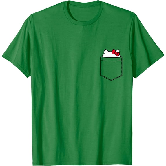 Hello Kitty Peeking (Graphic Pocket) DTG Print Unisex T-Shirt,Irish Green Color,Size YM