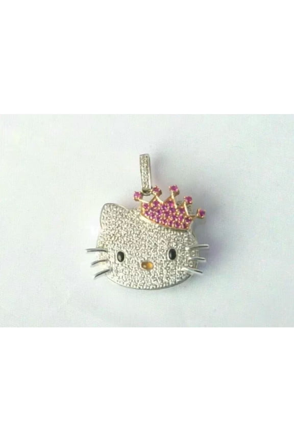 Hello Kitty' Pendant 2Ct Round Cut Lab Created Diamond 14K Two Tone Gold Plated