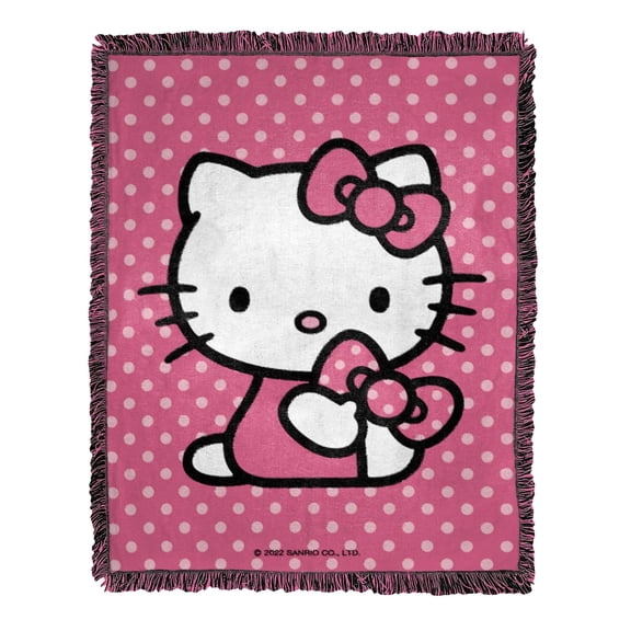 Hello Kitty Perfect Polka Dots Kids Jacquard Throw Blanket, 46 x 60 inches