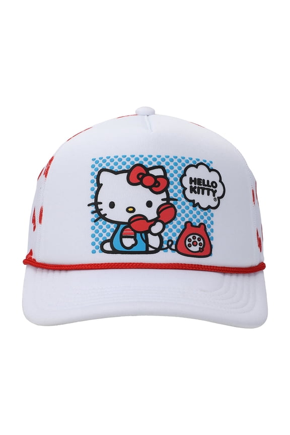 Hello Kitty Phone Call Adult White Trucker Hat