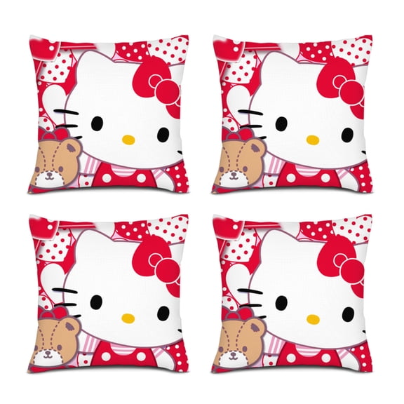 Hello Kitty Pillowcase 4pcs cartoon pattern printed pillowcase - soft and breathable linen pillowcase, envelope closure 18x18Inch