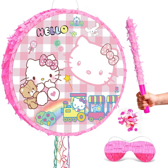 Hello Kitty Pinata, Hello Kitty Themed Pinata Set - Hello Kitty Party Pinata Sticks, Hello Kitty Party Game Eye Mask ETC. Hello Kitty Pinata Supplies for Hello Kitty Birthday Party Decorations