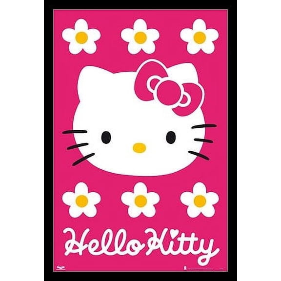 Hello Kitty - Pink Background Laminated & Framed Poster (24 x 36)
