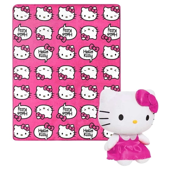 Hello Kitty Pink Kitty Pride Kids Silk Touch Throw Blanket with Plush Hugger – Ultra Soft Plush Character Pillow for Kids