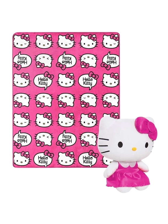 Hello Kitty Pink Kitty Pride Kids Silk Touch Throw Blanket with Plush Hugger – Ultra Soft Plush Character Pillow for Kids