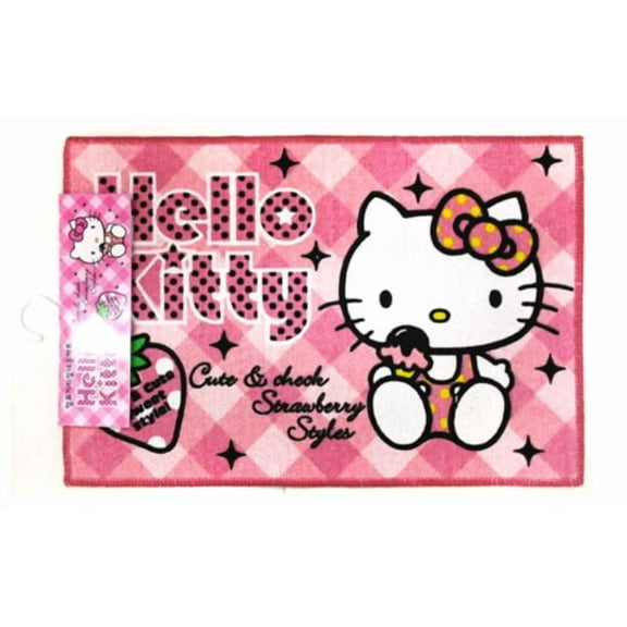 Hello Kitty Pink Rug Indoor Bedroom Bathroom Rug with Strawberry 16" x 24"
