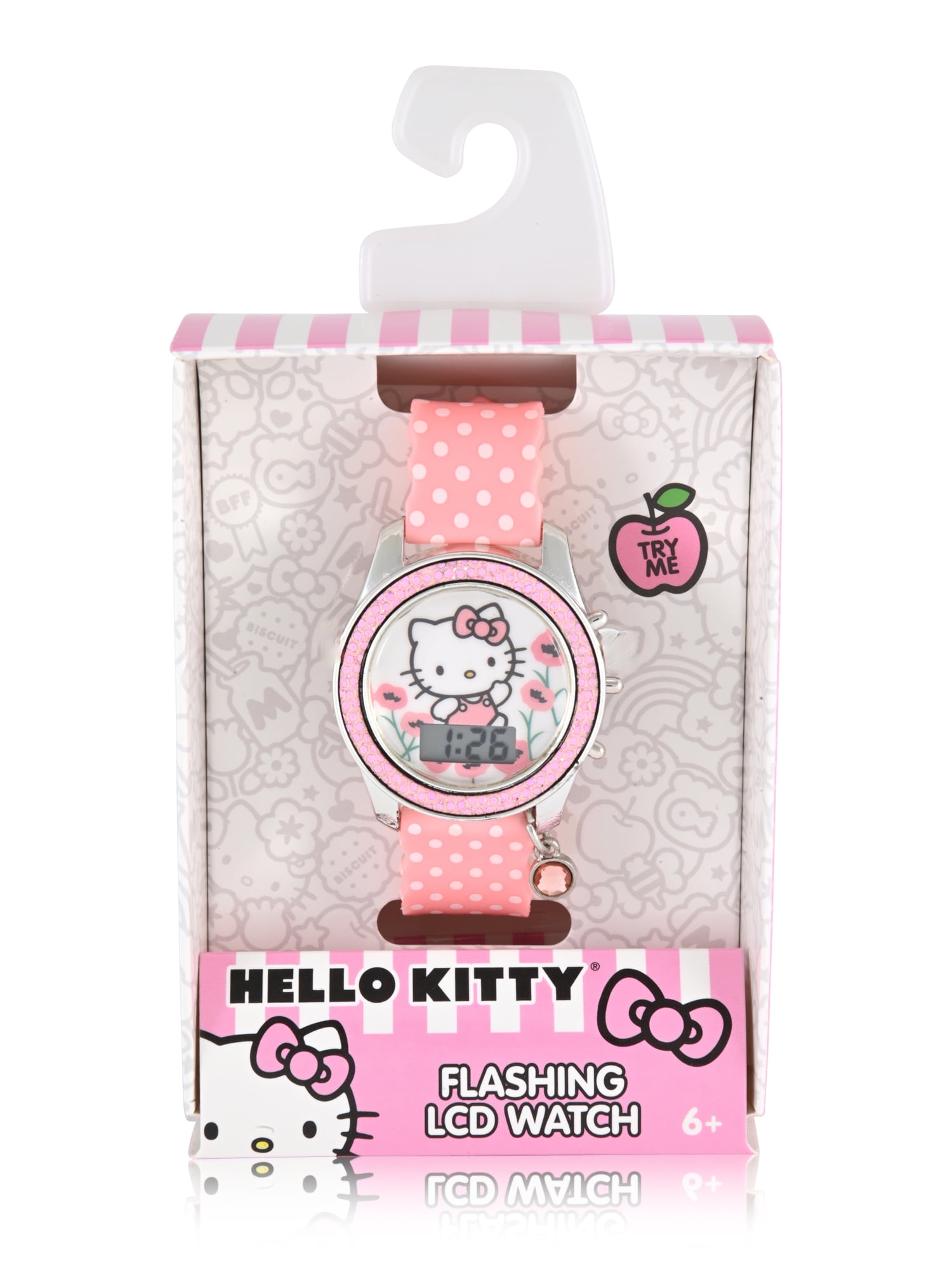 SANRIO Hello Kitty Female Child Light Pink LCD Watch with Charm, HK4240WM