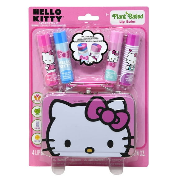 Hello Kitty Plant Based 4pk Lip Balm with Tin on Card
